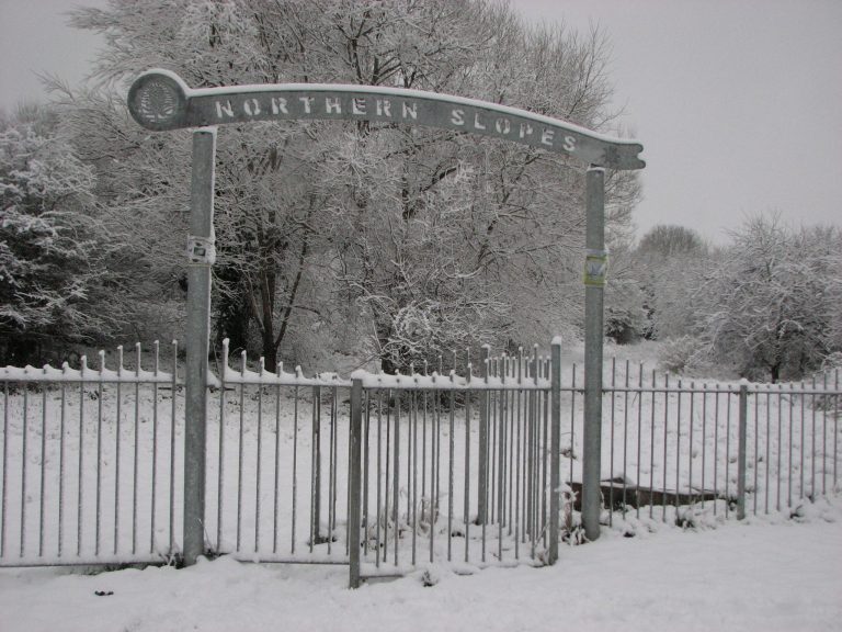 The gate of the northern slopes covered in snow.